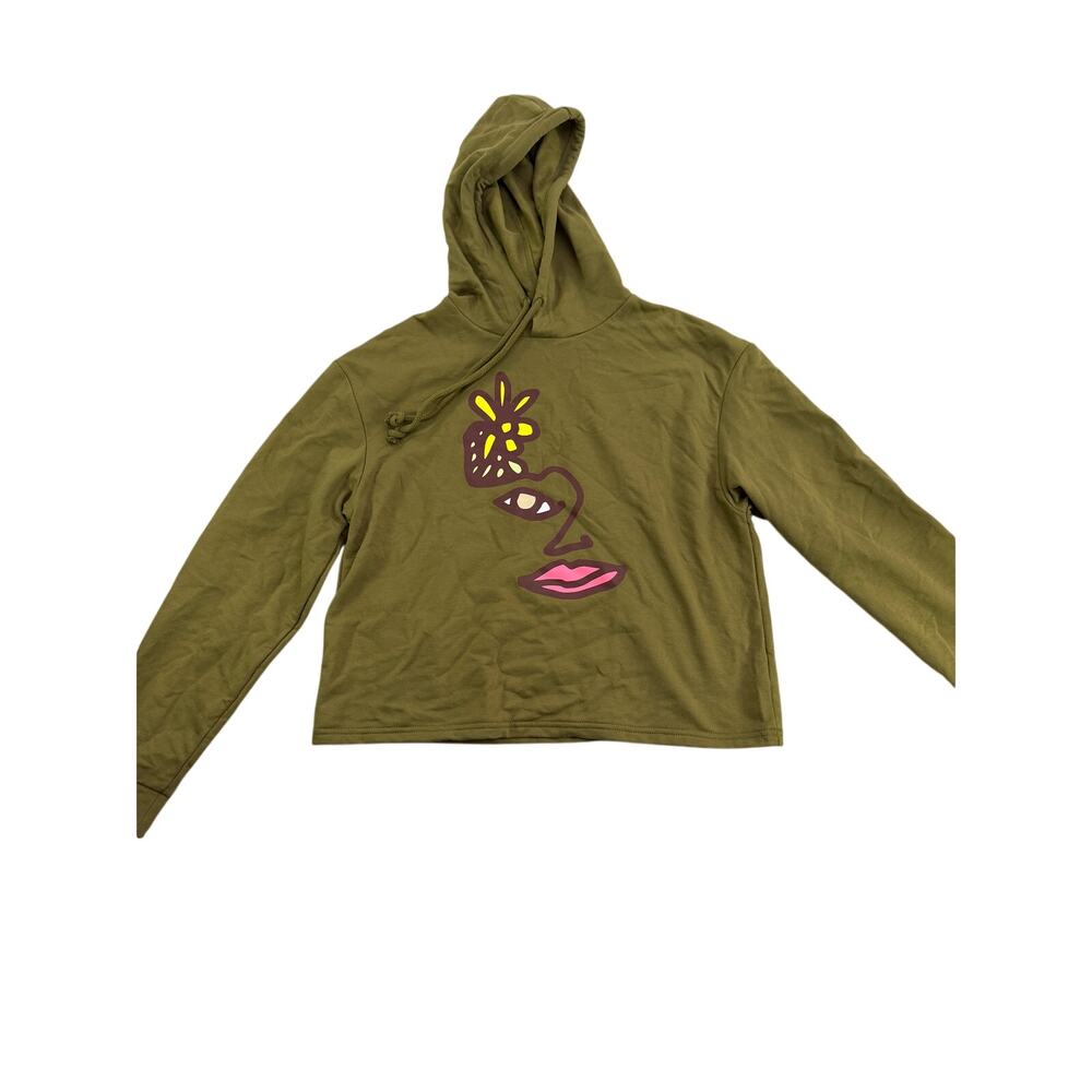 Pride Adult Olive Green Blue Face Graphic Hoodie - Size XS - NWT